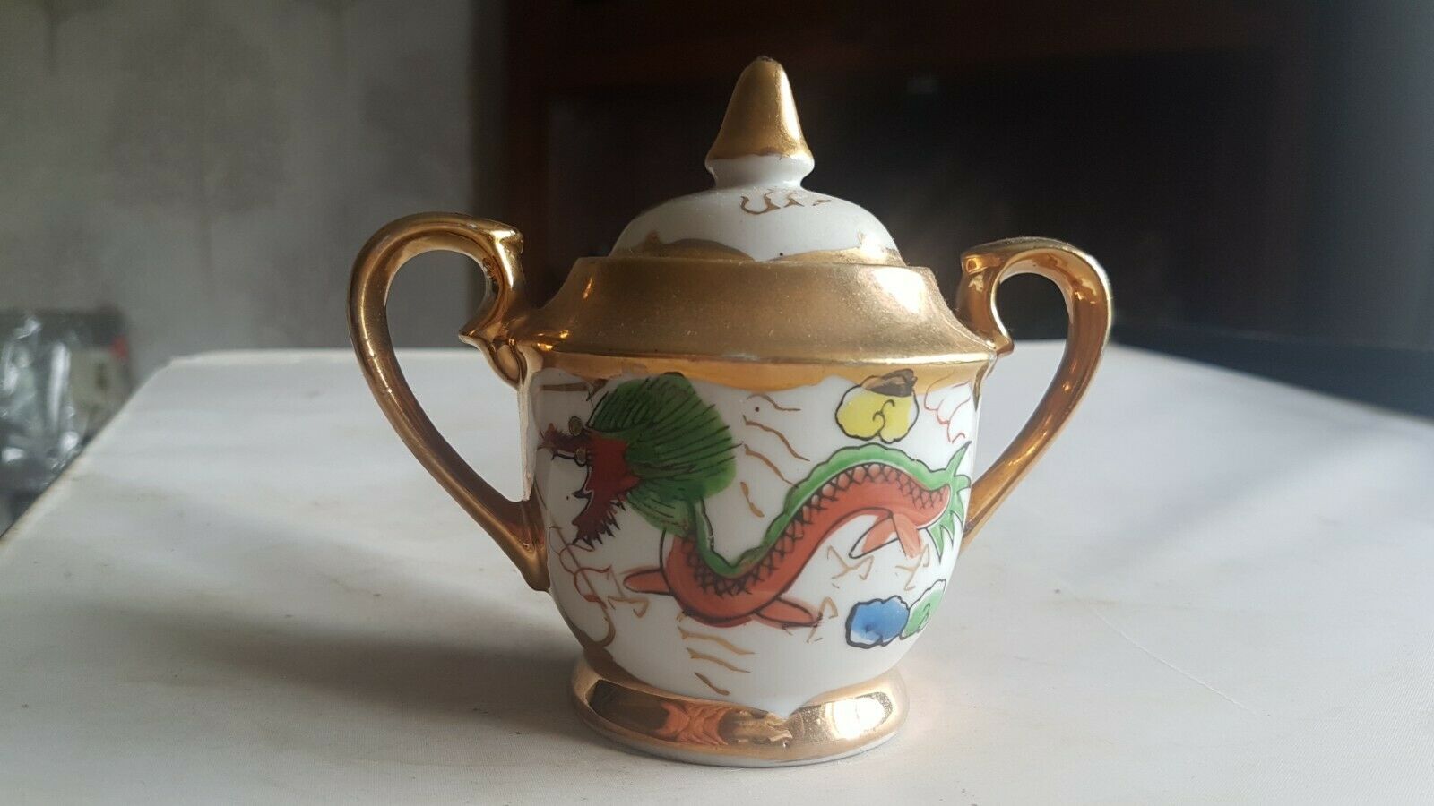 Chinese Pot With Lid And Hand Painted Dragon,s On Each Side {signed On Base}