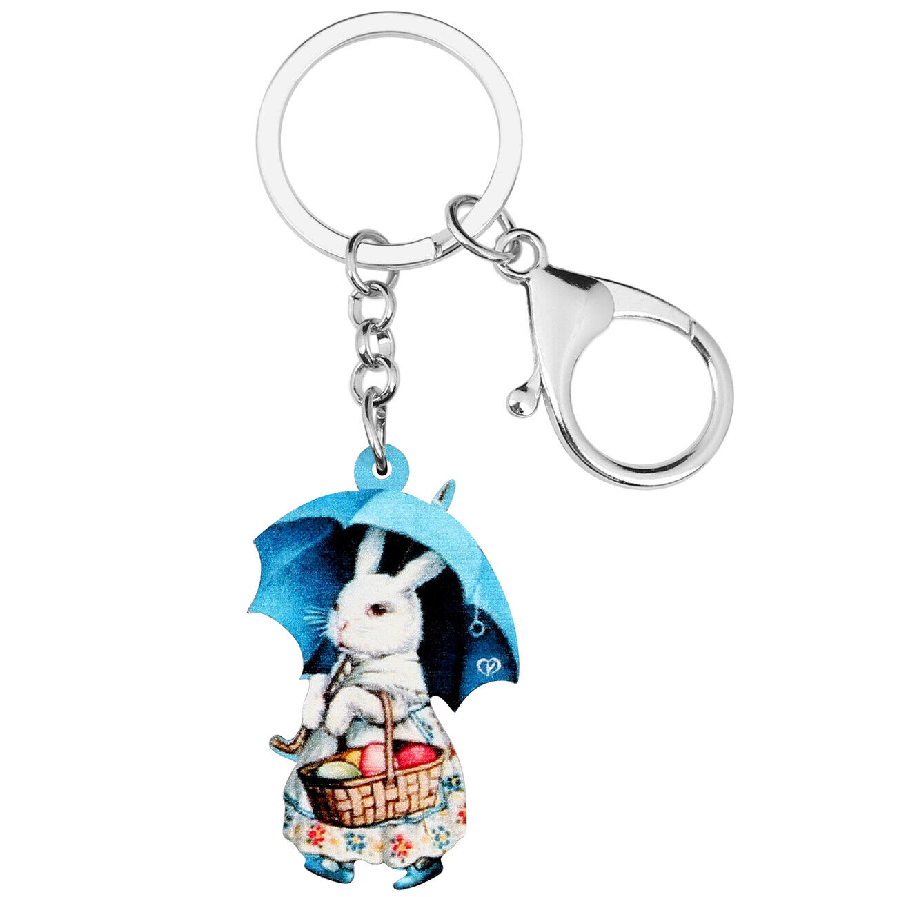 Easter Acrylic Blue Umbrella Bunny Rabbit Keychains Car Key Ring Charms Jewelry